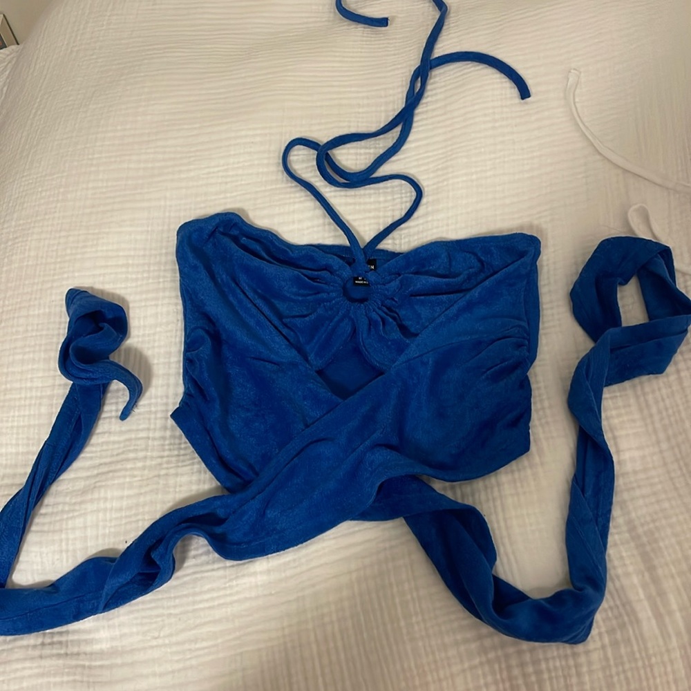 Royal blue wrap around crop top